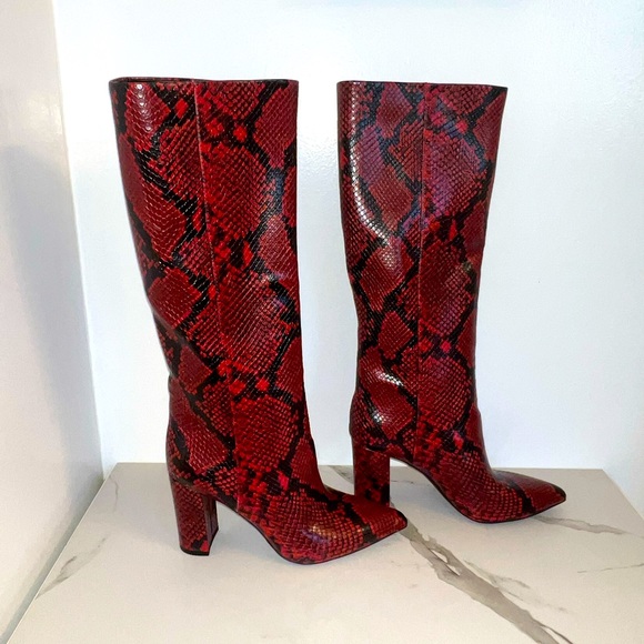 INC Red PAITON Snake Print Heeled Boots INC International Concepts - Picture 11 of 14